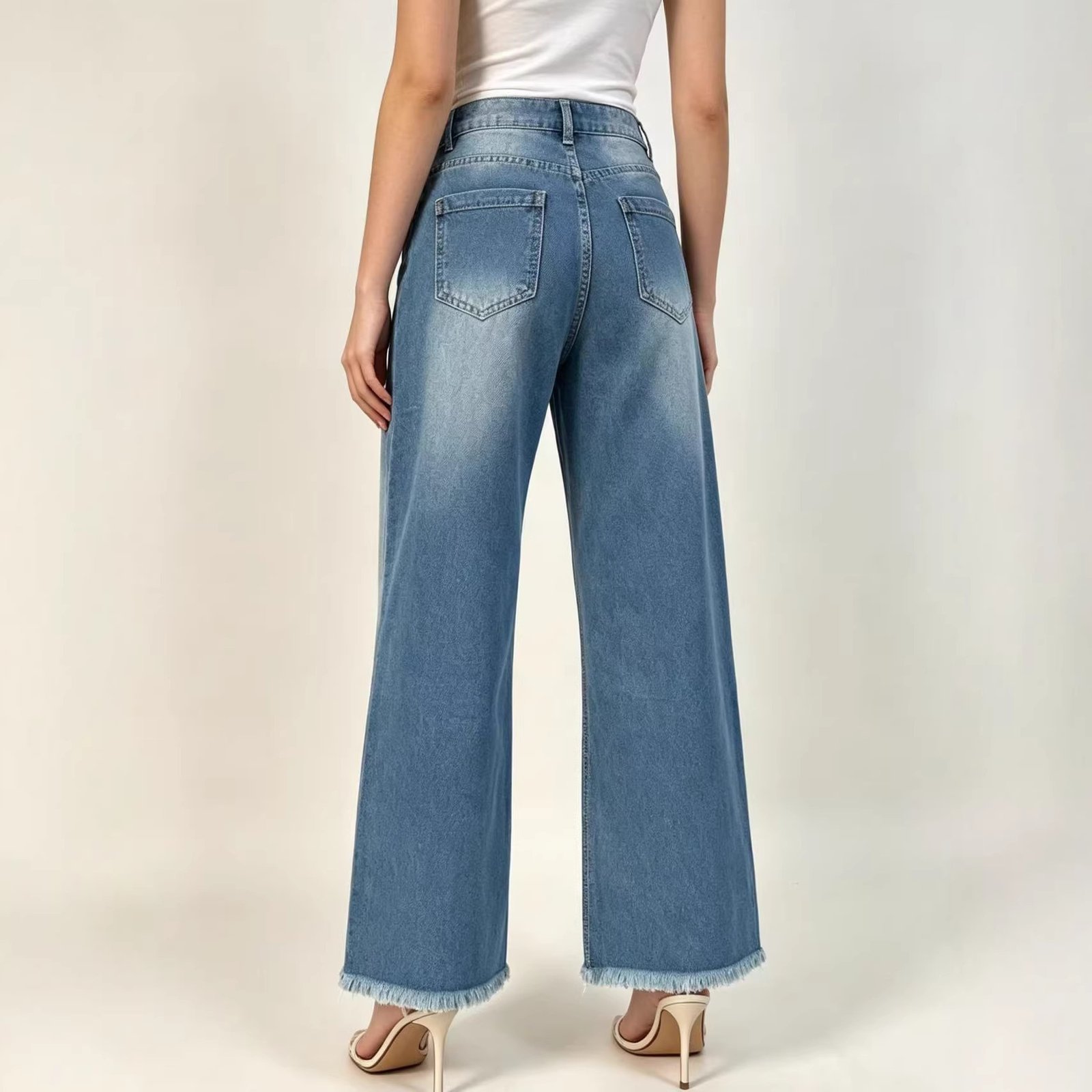 High Waisted Washed Straight Leg Jeans – Slimming Fit Cotton Denim - Image 4