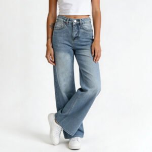 Alternative view of High-Waisted Wide Leg Jeans - Retro Loose-Fit Straight Leg Denim-Style Trousers