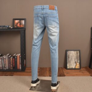 Alternative view of Men's Light Blue Slim Straight Denim Jeans - Retro Washed, Tapered Cuff