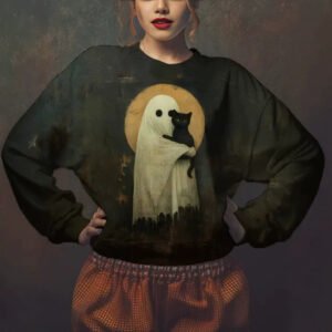 Alternative view of Women's Halloween Print Crew Neck Top - 3D Pattern Relaxed Pullover