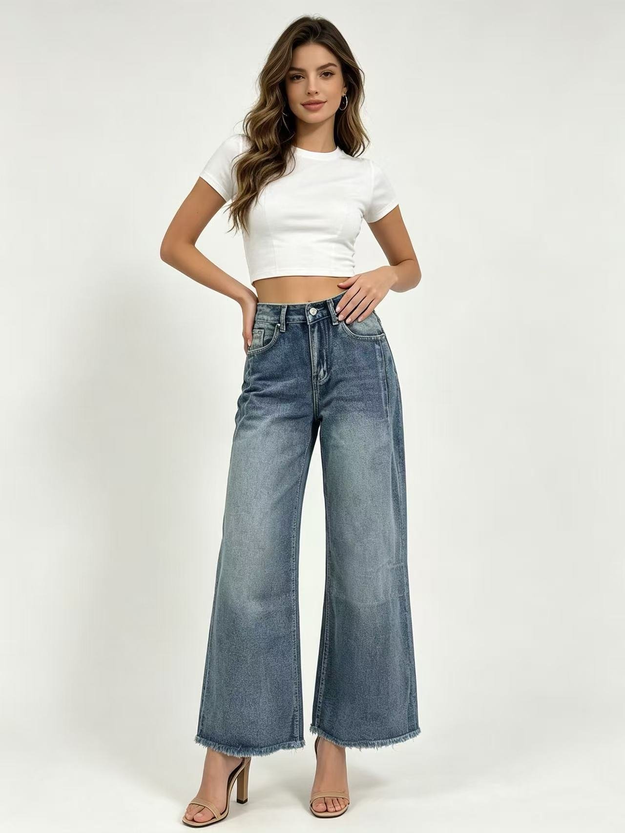 High Waisted Washed Straight Leg Jeans – Slimming Fit Cotton Denim - Image 7