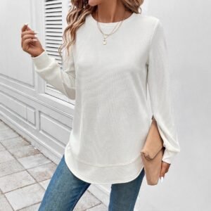 Alternative view of Women's Asymmetric Pullover Top - Long Sleeve Crew Neck Loungewear