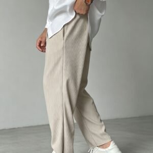Alternative view of Men's Relaxed Fit Straight-Leg Casual Pants – Striped, Drawstring Waist