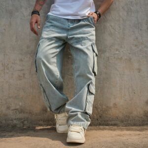 Men's Straight Leg Jeans - Versatile Blue Casual Cotton Denim