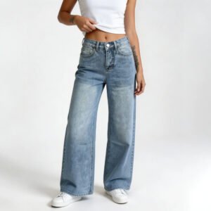 High-Waisted Wide Leg Jeans - Retro Loose-Fit Straight Leg Denim-Style Trousers