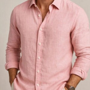 Alternative view of Men's Long Sleeve Cardigan – Loose Fit Bamboo Linen Top