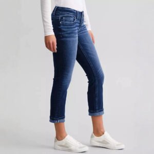 Alternative view of Frayed Hem Straight Leg Denim Jeans – Street Style Cut