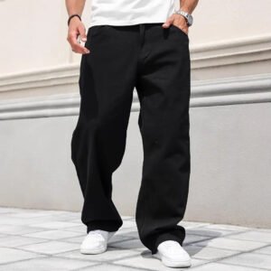 Men's Plus Size Straight Leg Jeans - Black Denim, Mid-Waist