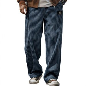 Men's Loose Straight-Leg Casual Pants – Pocket-Embroidered, Belted, Elastic Waist