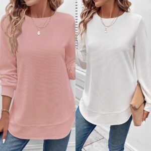 Women's Asymmetric Pullover Top - Long Sleeve Crew Neck Loungewear