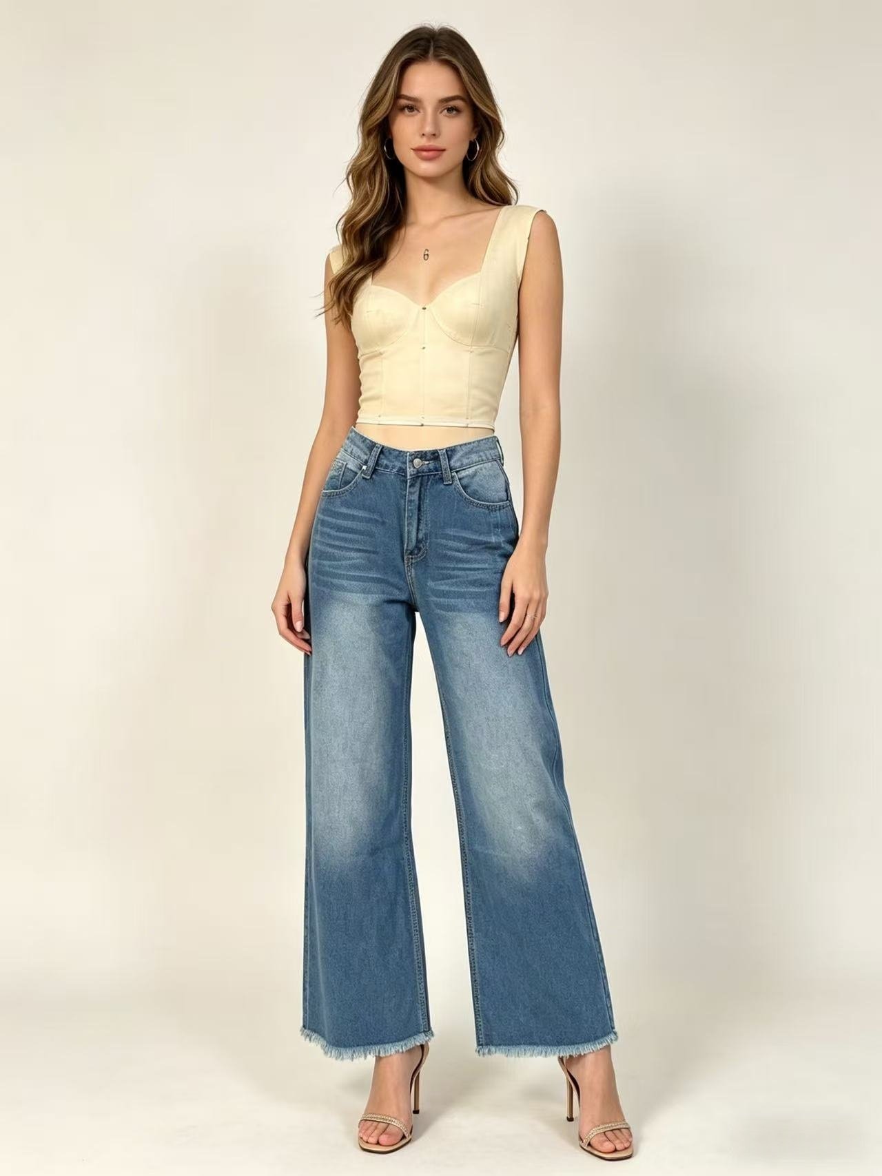 High Waisted Washed Straight Leg Jeans – Slimming Fit Cotton Denim - Image 6