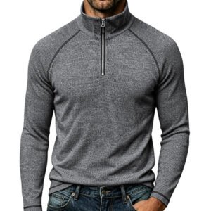Men's Zip-Up Turtleneck Top - Slim Fit Raglan Sleeve Sports Pullover