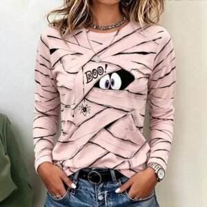 Alternative view of Women's 3D Print Long Sleeve Top – Casual Crewneck Pullover