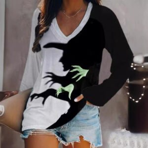 Women's Camouflage Print V-Neck Long-Sleeve Top — Plus Size