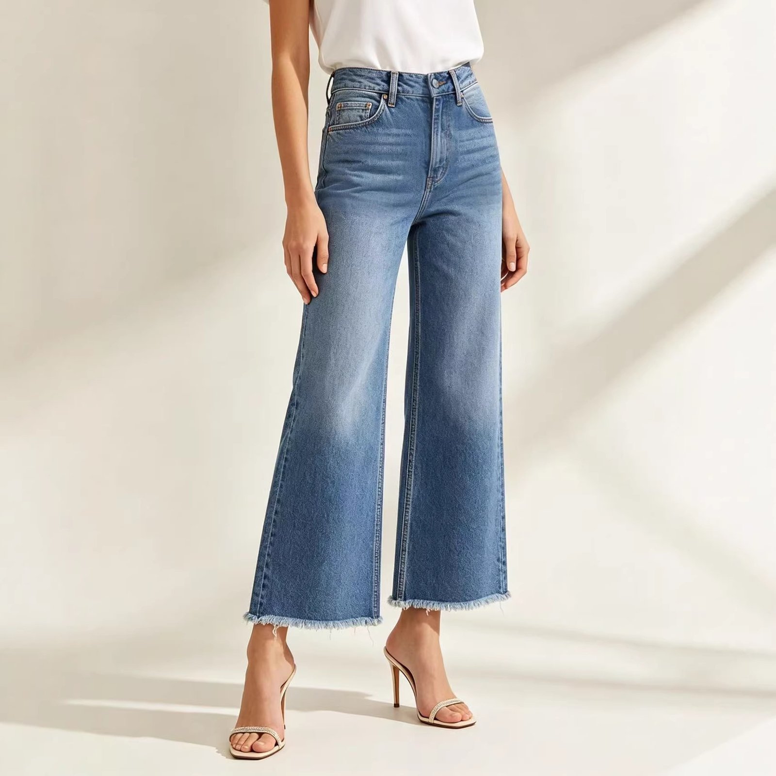 High Waisted Washed Straight Leg Jeans – Slimming Fit Cotton Denim - Image 3