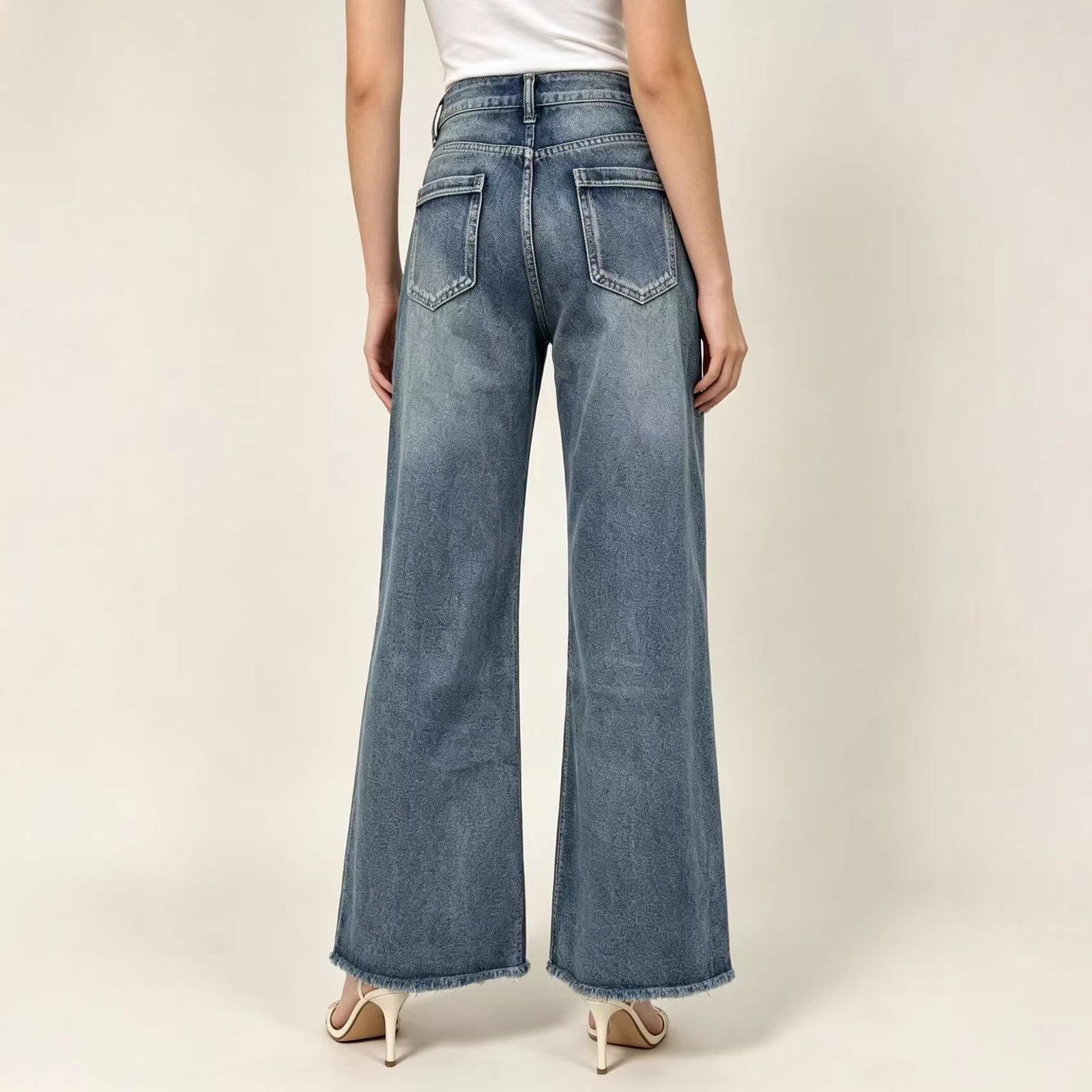 High Waisted Washed Straight Leg Jeans – Slimming Fit Cotton Denim - Image 2